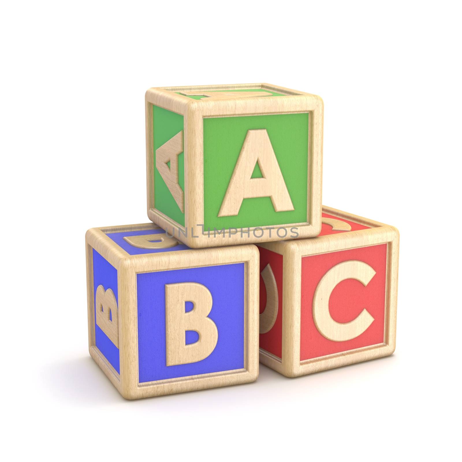 Letter blocks ABC. 3D render illustration isolated on white background