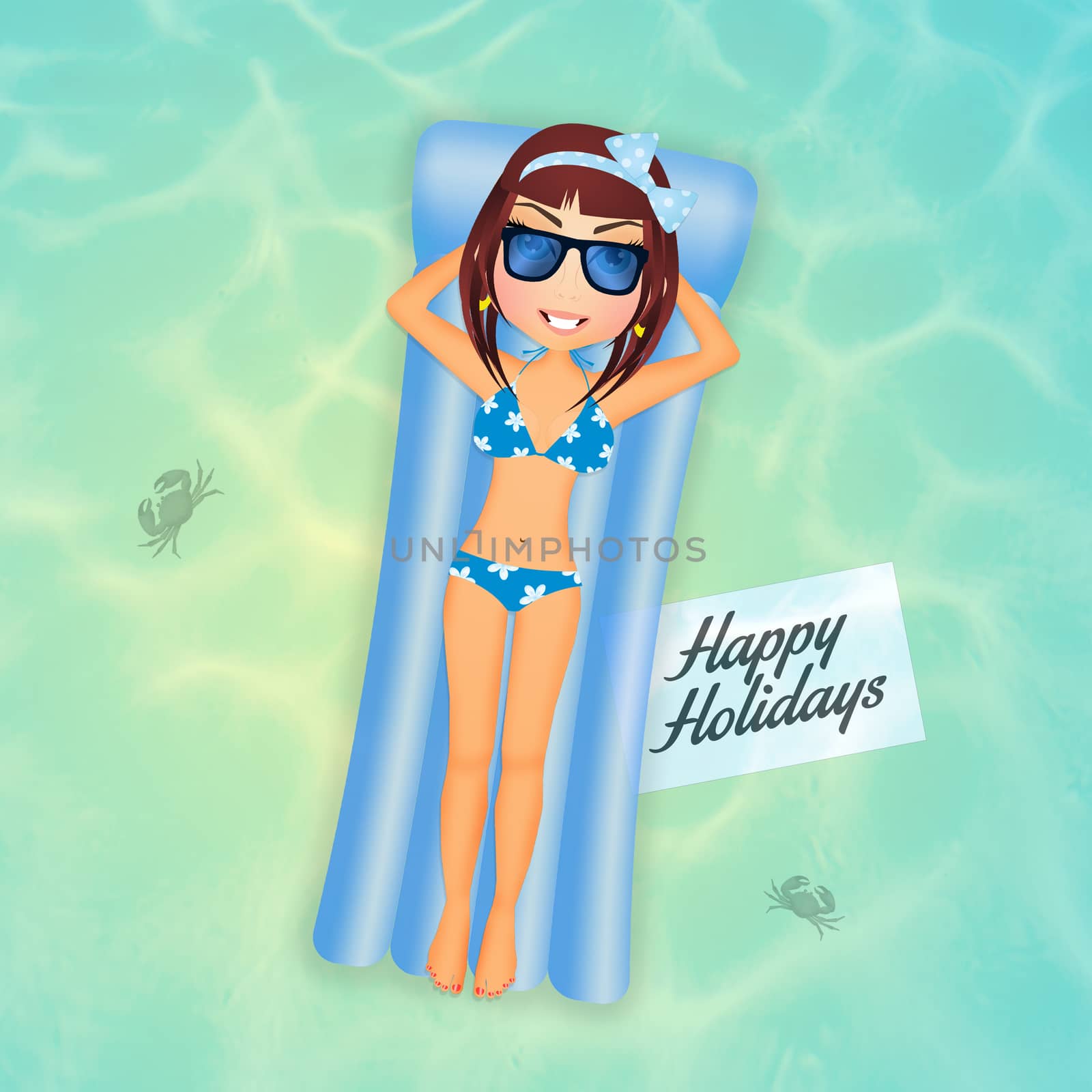 illustration of girl on summer holidays