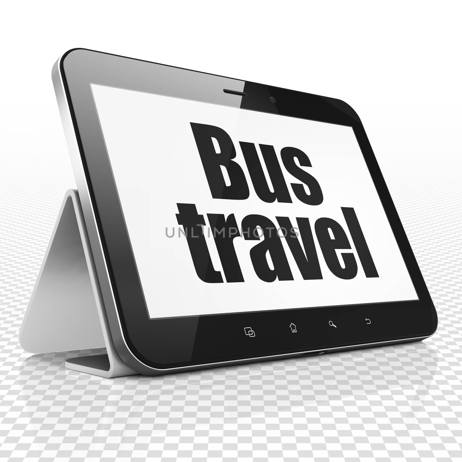 Tourism concept: Tablet Computer with black text Bus Travel on display, 3D rendering