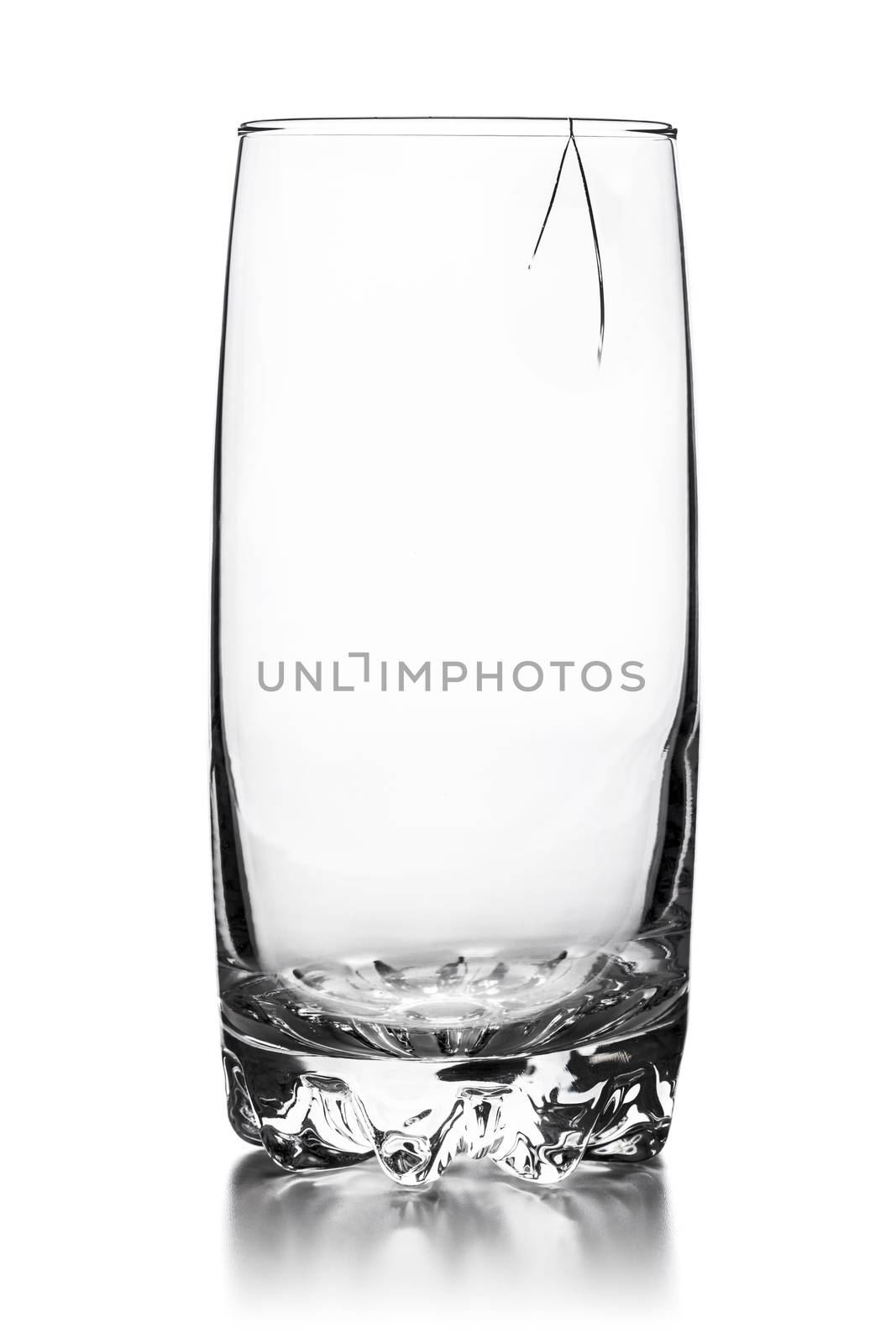 broken empty glass isolated on white background