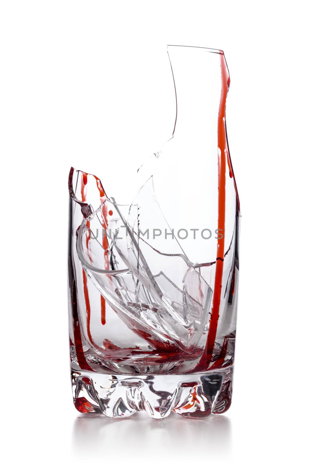 broken glass with blood isolated on white background