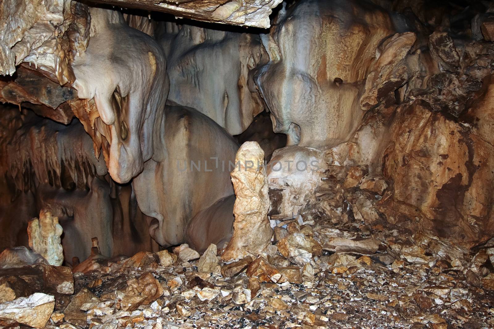 Bizarre mineral formations in a stalactite cave