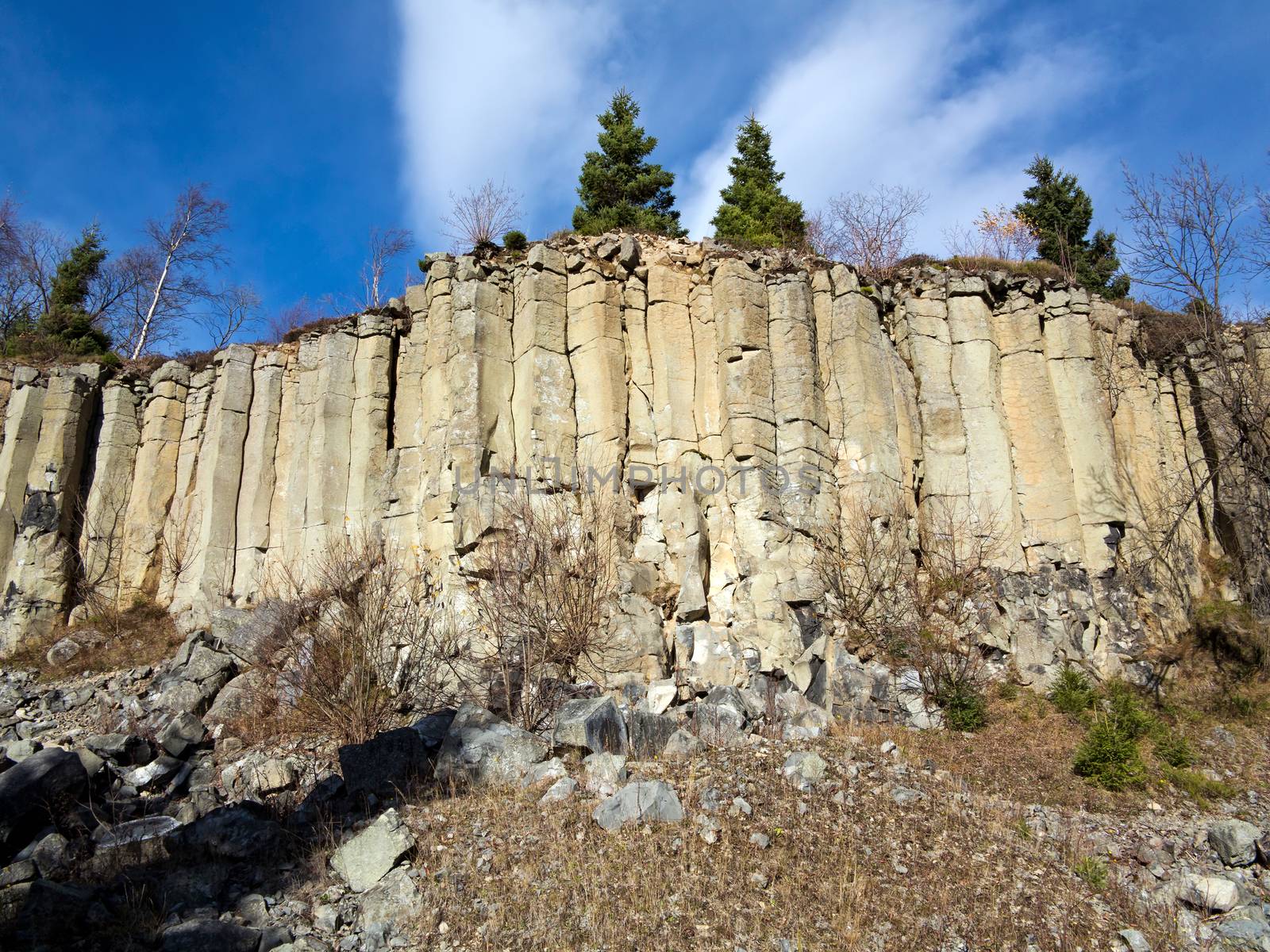 Image of the old basalt quarry in The Ore Mountains - basalt columnar jointing