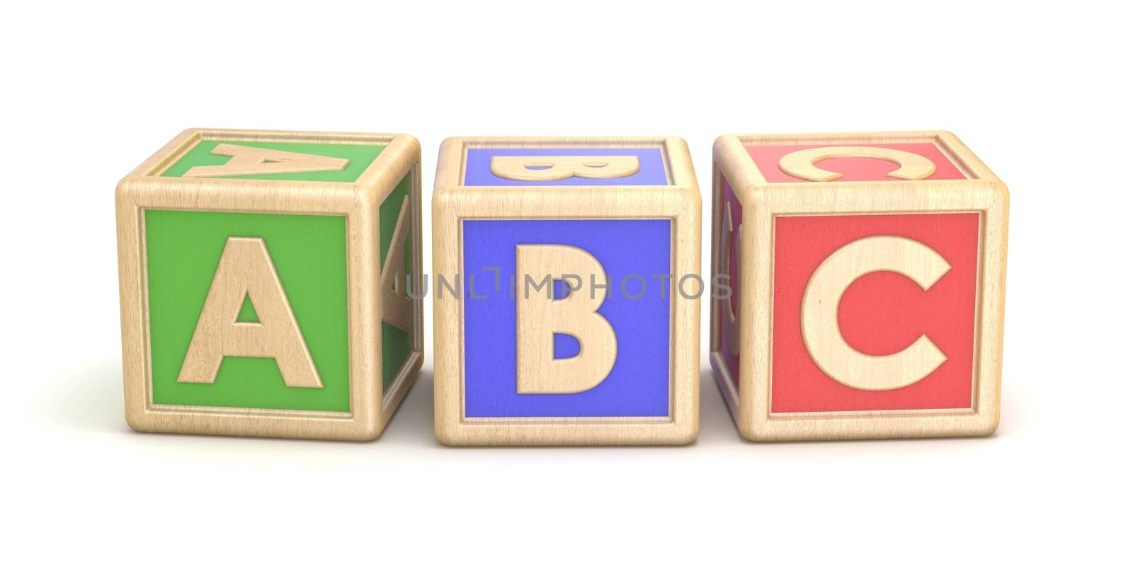 Letter blocks ABC. 3D render illustration isolated on white background