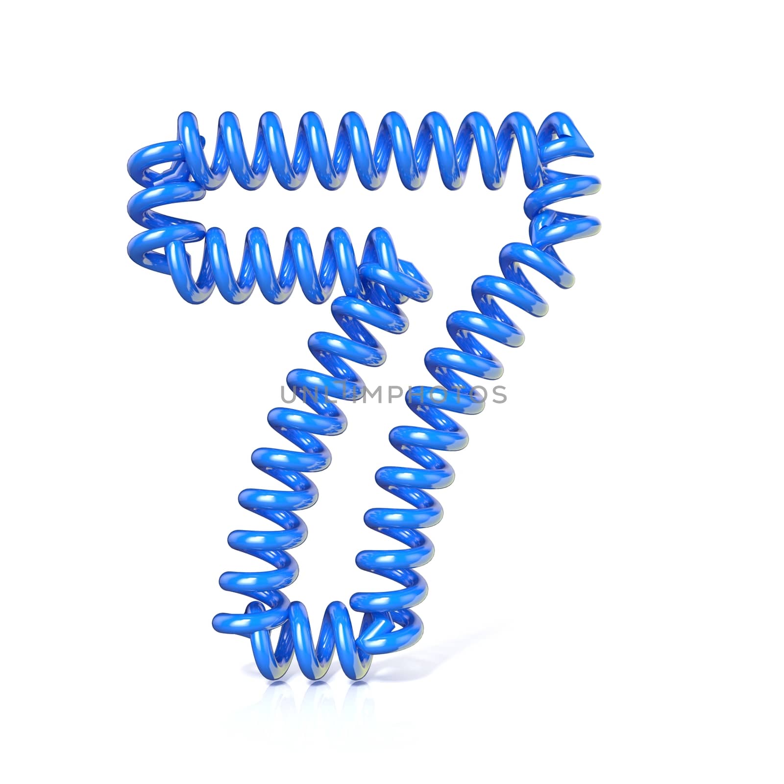 Spring, spiral cable number SEVEN 7 3D render illustration, isolated on white background