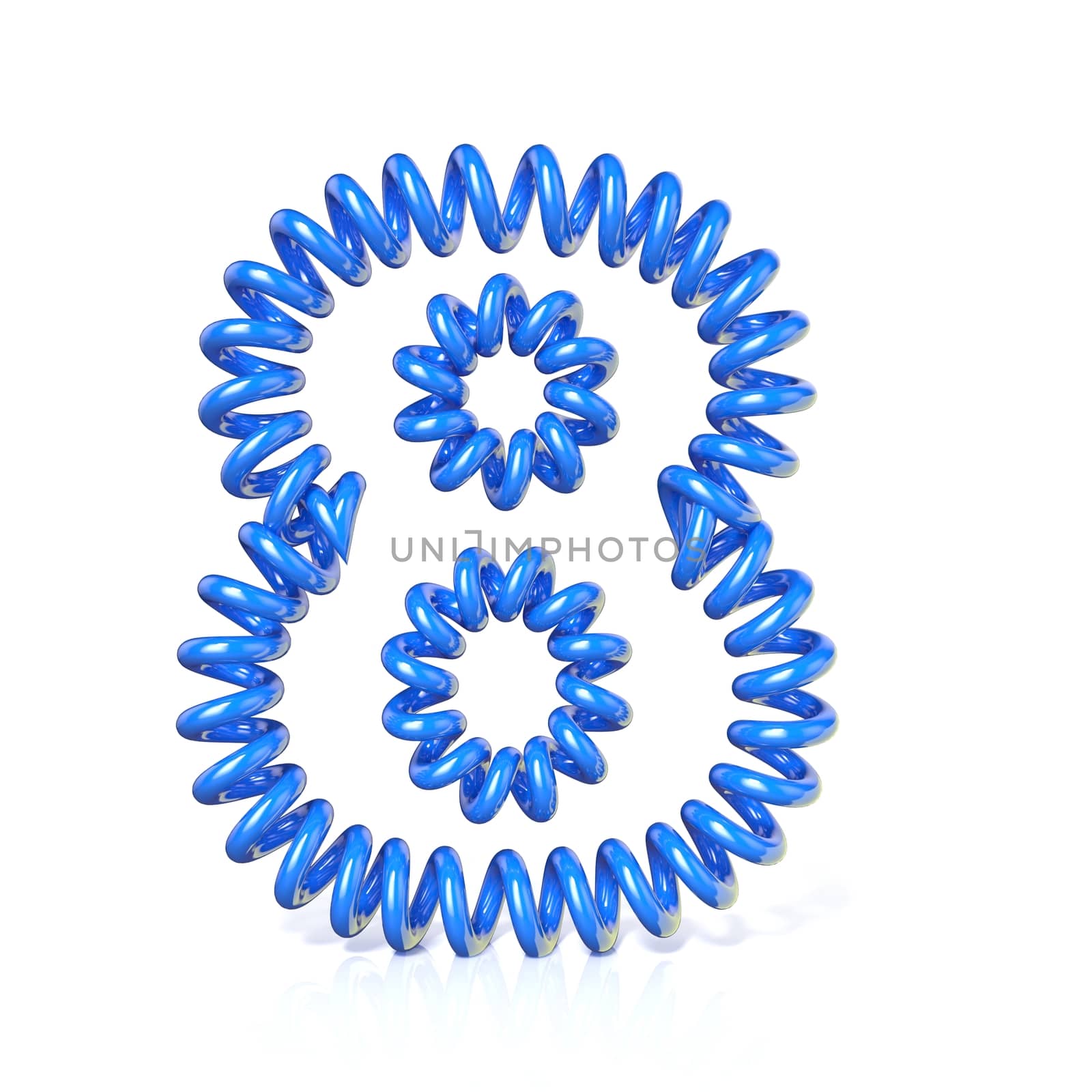 Spring, spiral cable number EIGHT 8 3D render illustration, isolated on white background