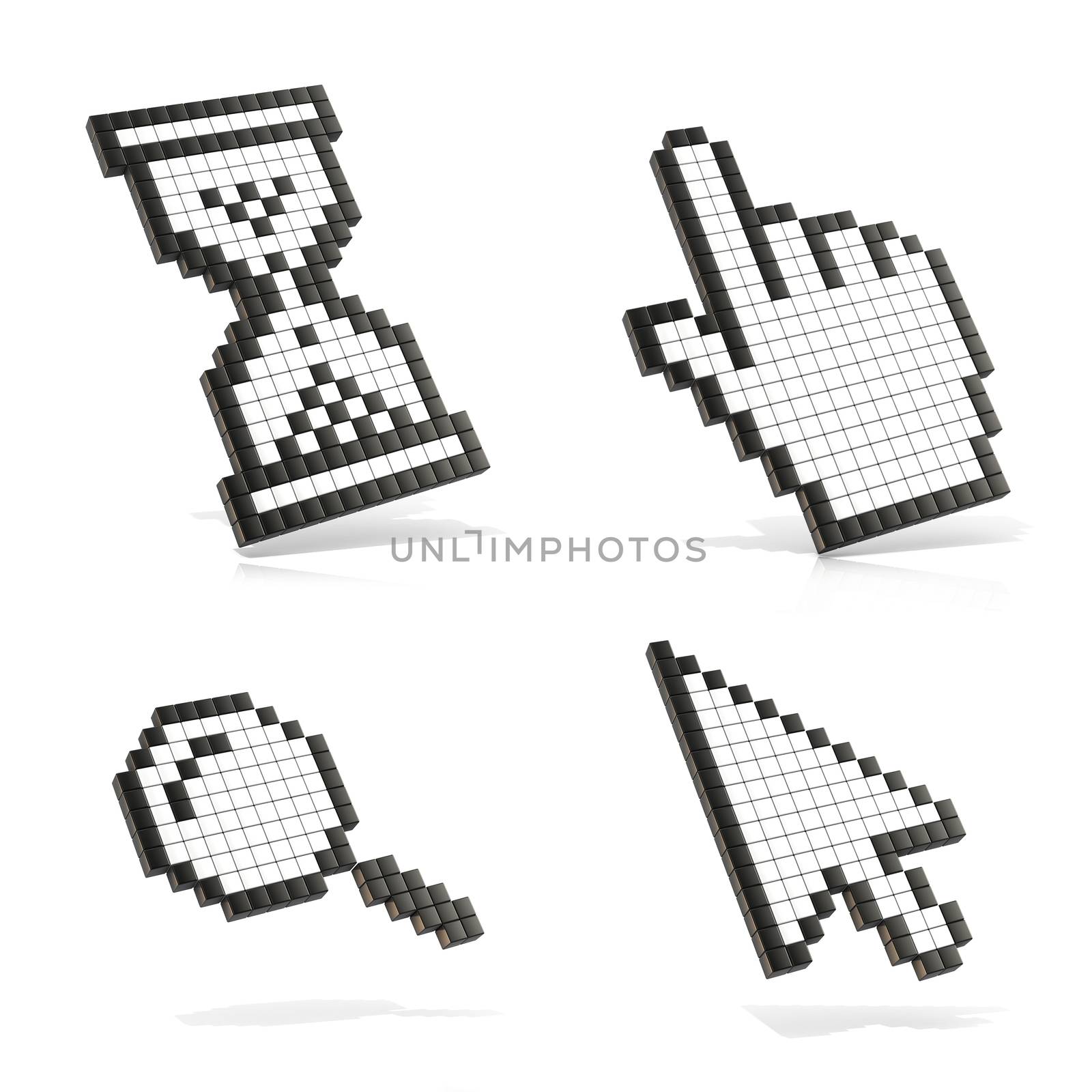 Cursors set. 3D render illustration isolated on white background.