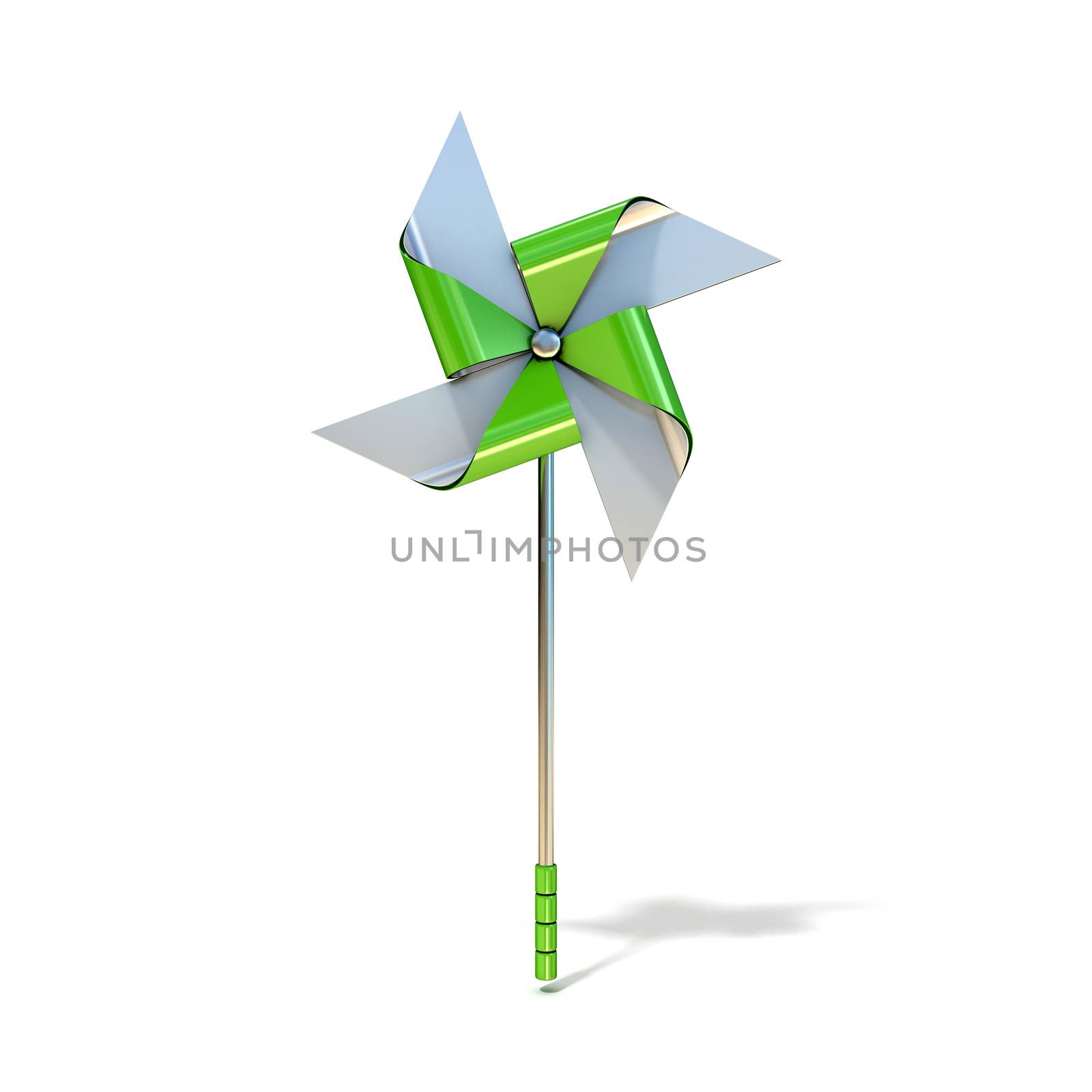 Pinwheel toy, four sided. 3D render illustration isolated on white background