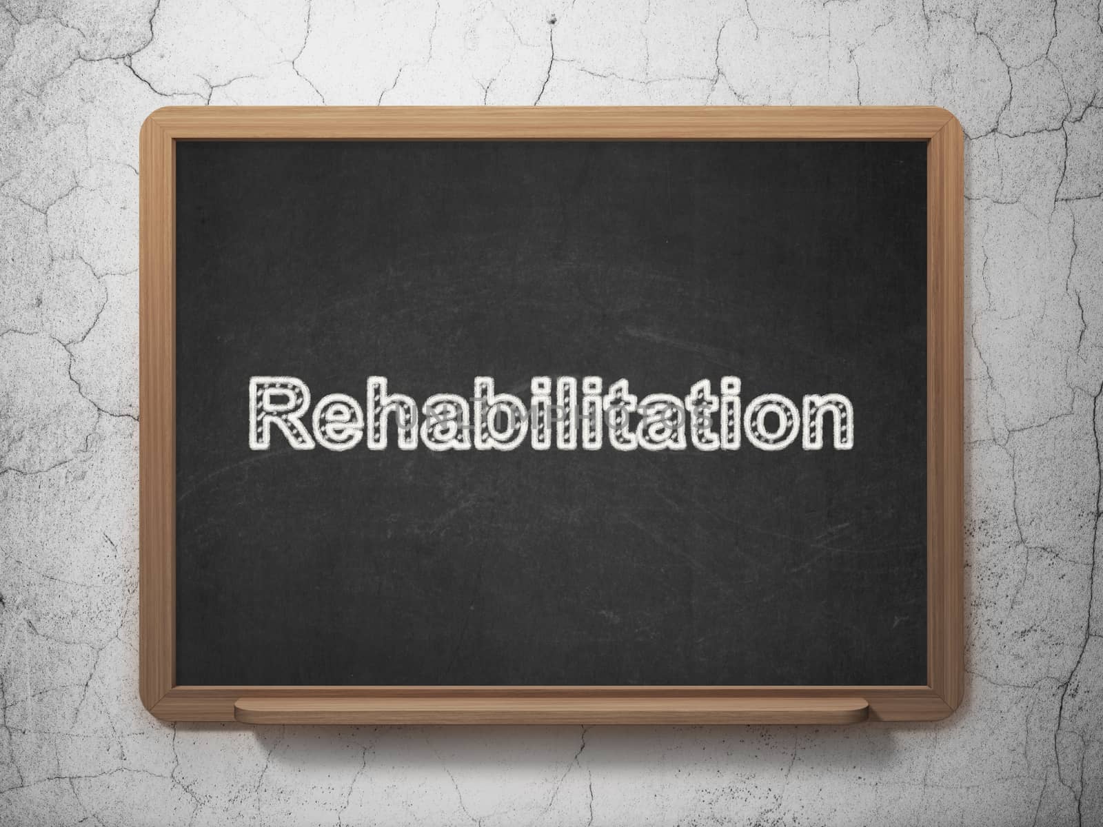 Healthcare concept: text Rehabilitation on Black chalkboard on grunge wall background, 3D rendering