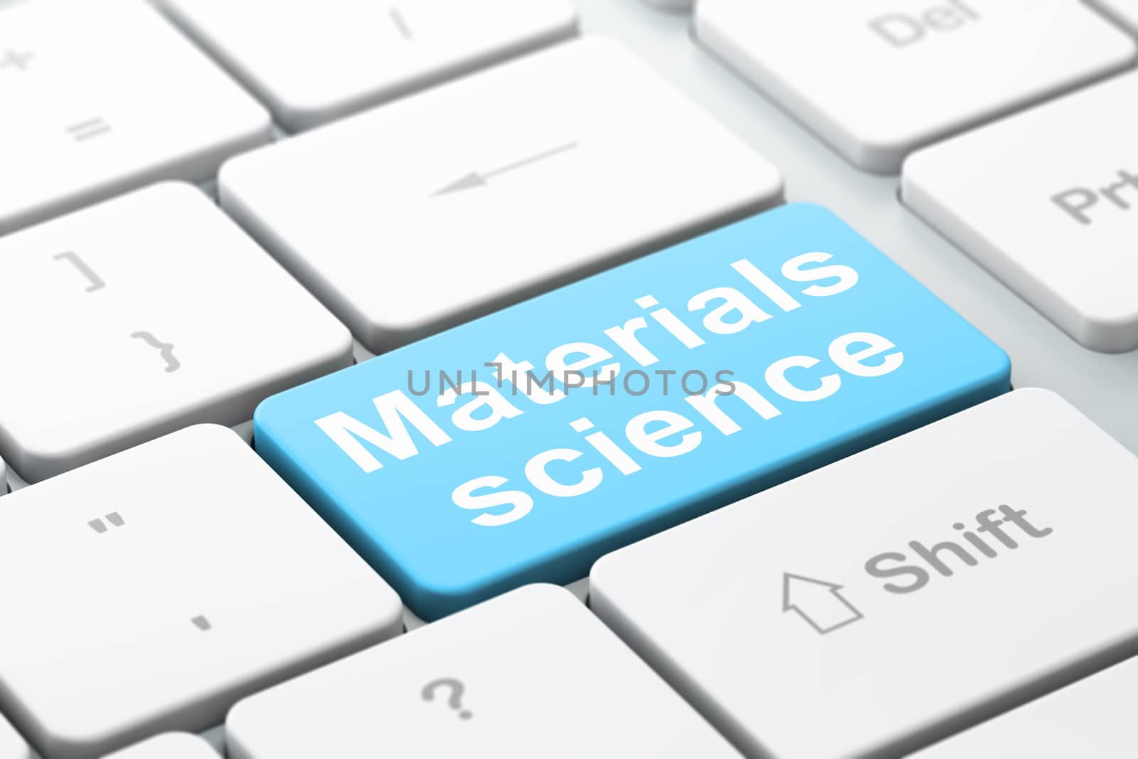 Science concept: computer keyboard with word Materials Science, selected focus on enter button background, 3D rendering