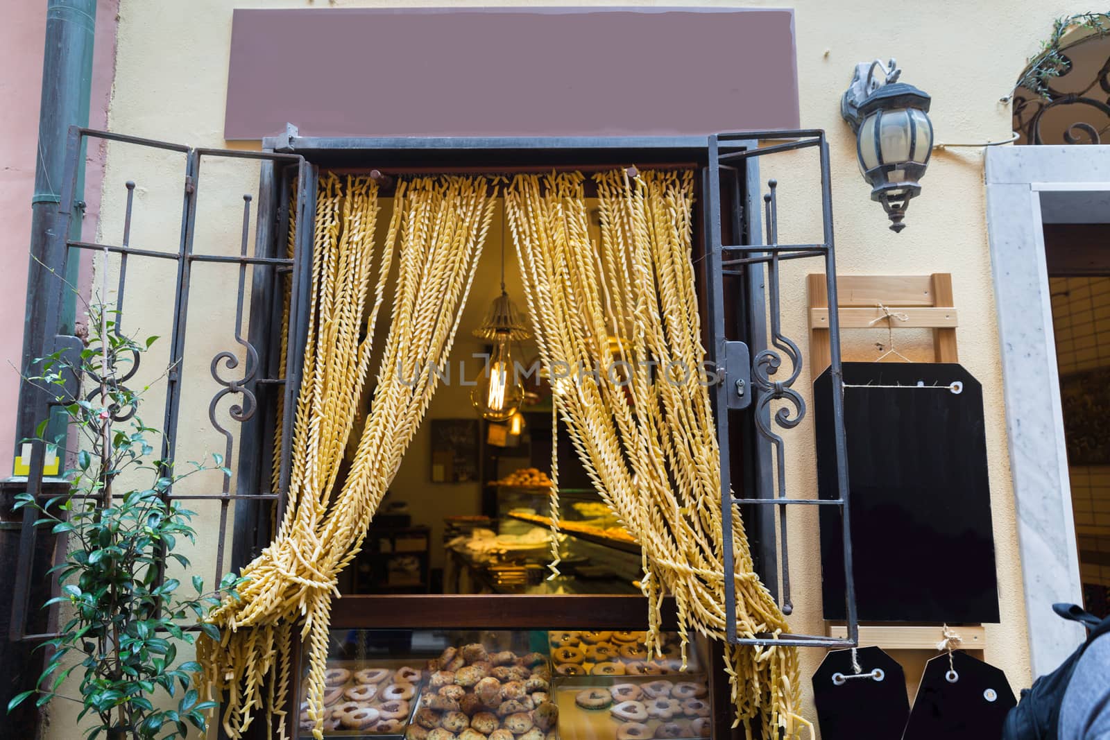 Curtains made from Pasta in Portovenere in the Ligurian region of Italy near the Cinque Terre