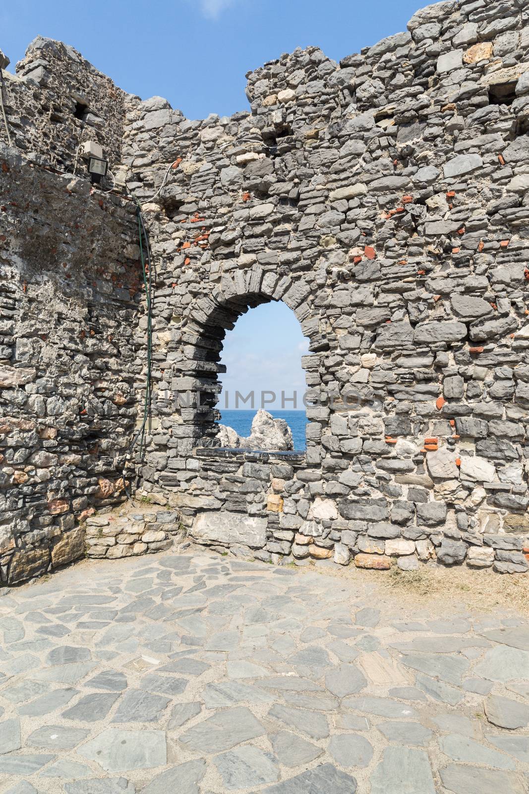 Ancient Arch window in Portovenere in the Ligurian region of Italy near the Cinque Terre