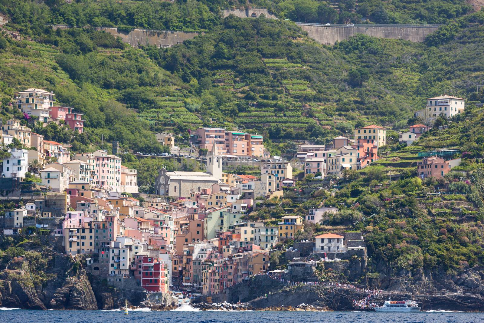 The village of Riomaggiore of the Cinque Terre, on the Italian Riviera in the Liguria region of Italy