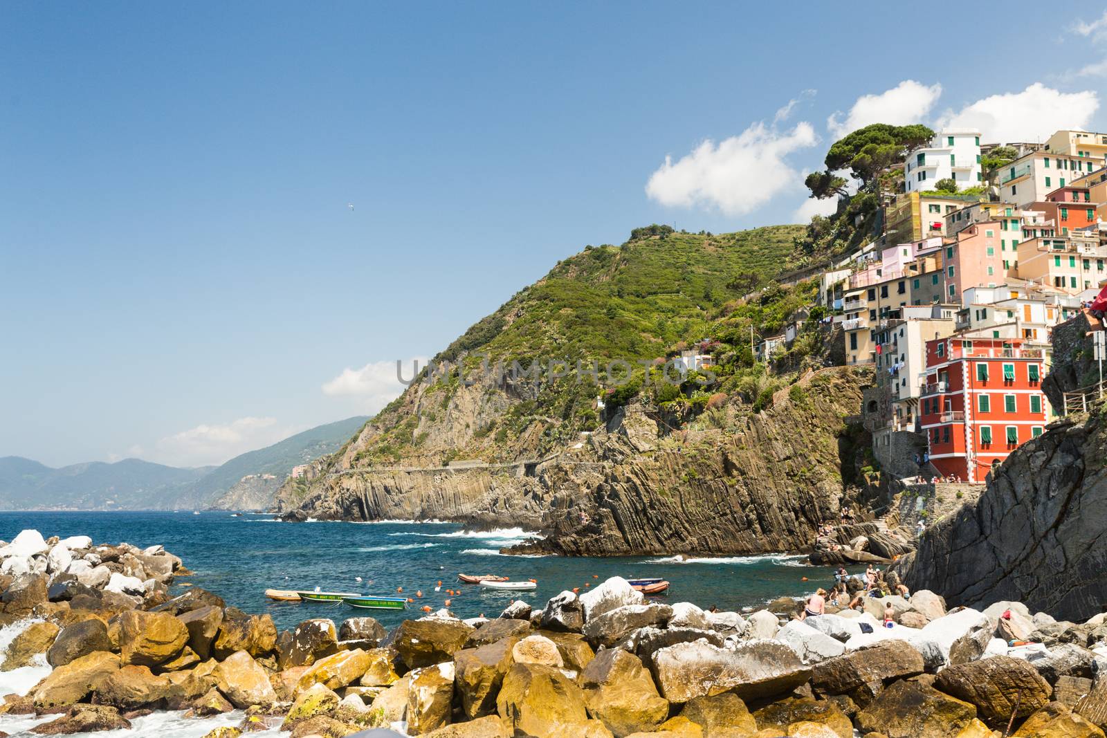 The village of Riomaggiore of the Cinque Terre, on the Italian Riviera in the Liguria region of Italy