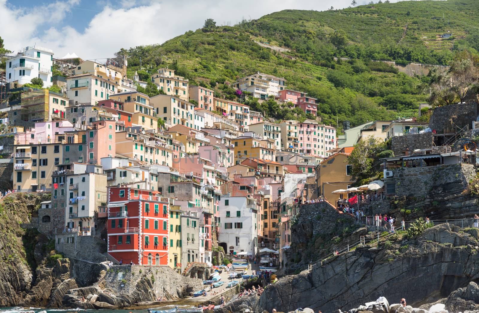 The village of Riomaggiore of the Cinque Terre, on the Italian Riviera in the Liguria region of Italy