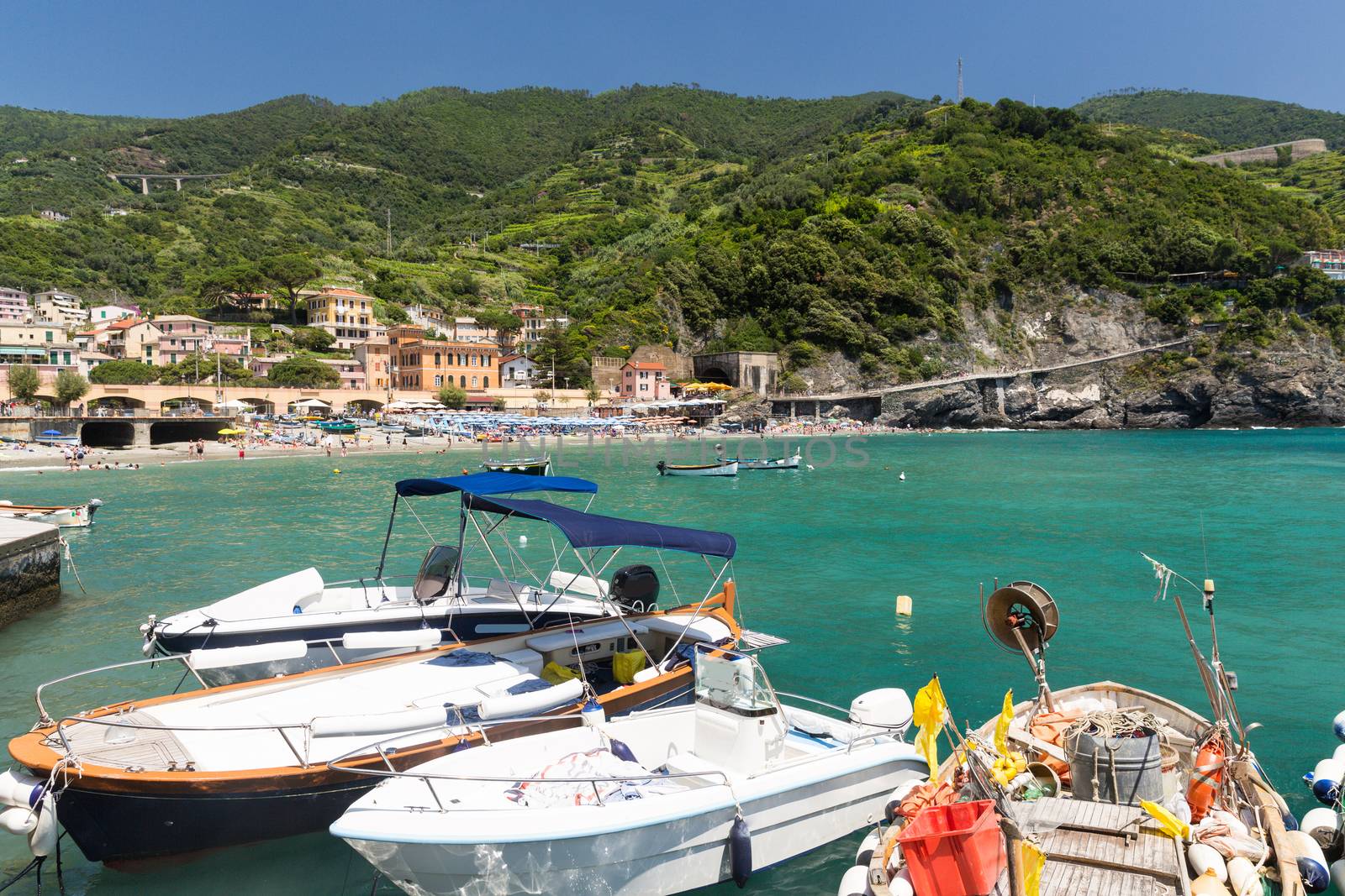 The town of Monterosso of the Cinque Terre, on the Italian Riviera in the Liguria region of Italy