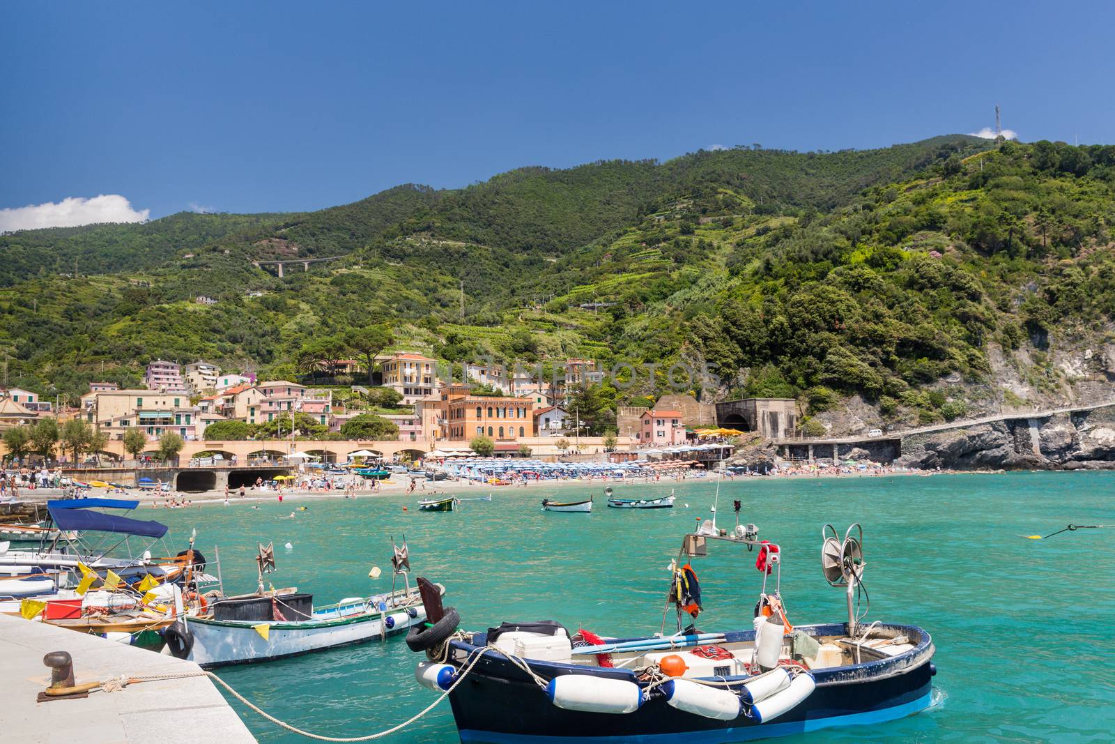 The town of Monterosso of the Cinque Terre, on the Italian Riviera in the Liguria region of Italy