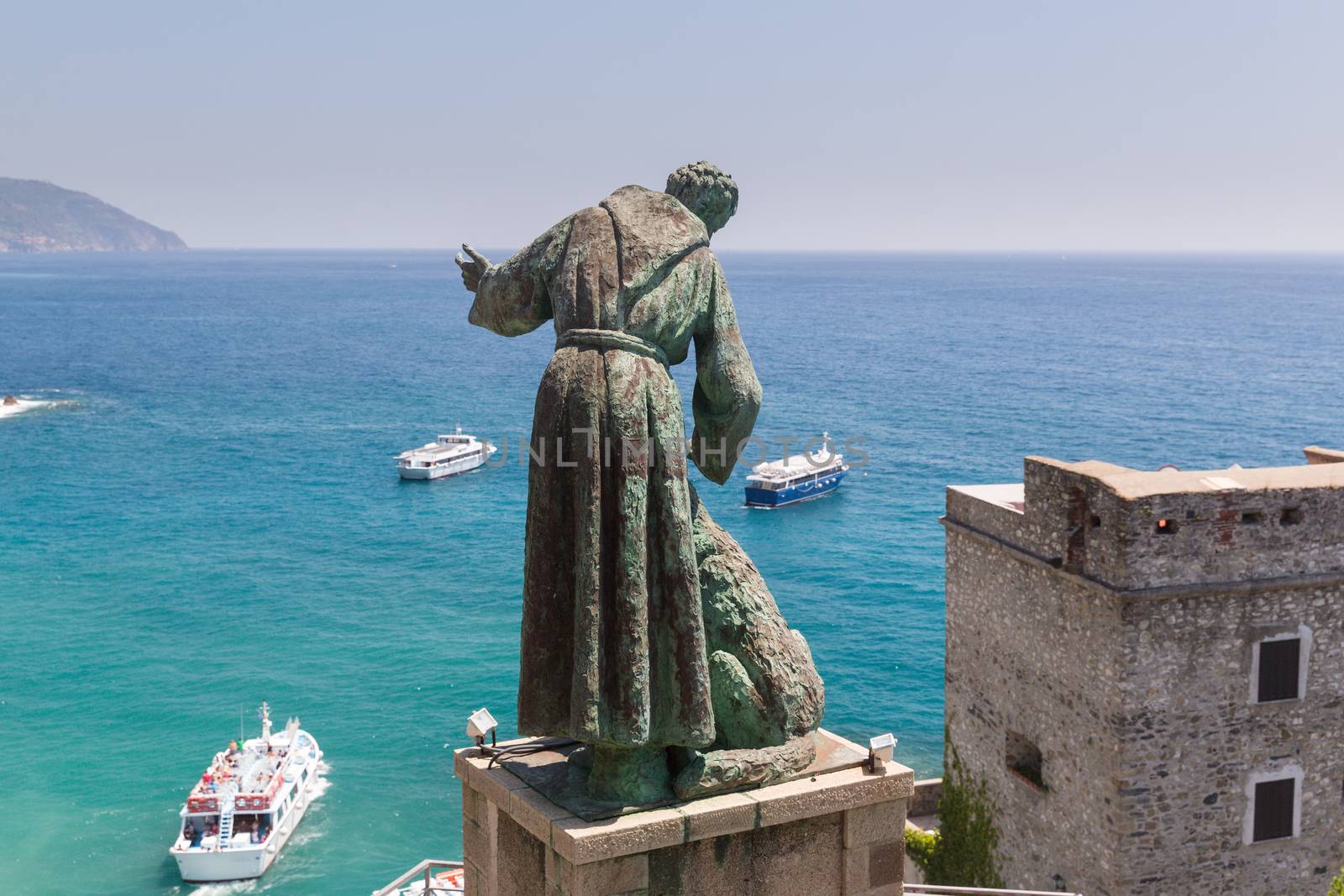 San Benedetto d'Assisi keeps watch over boats near Monterosso by chrisukphoto