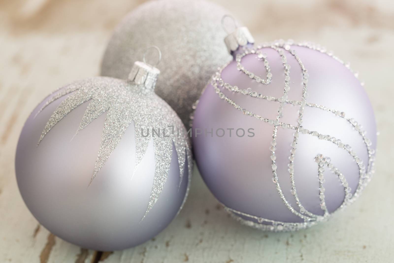 Decorated silver Christmas baubles by juniart