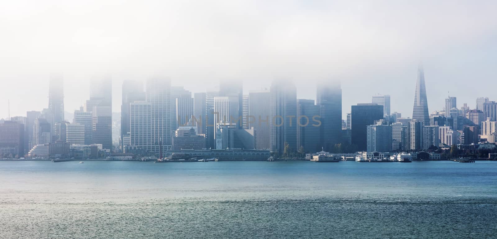 San Francisco in clouds, Panorama from San Francisco Bay