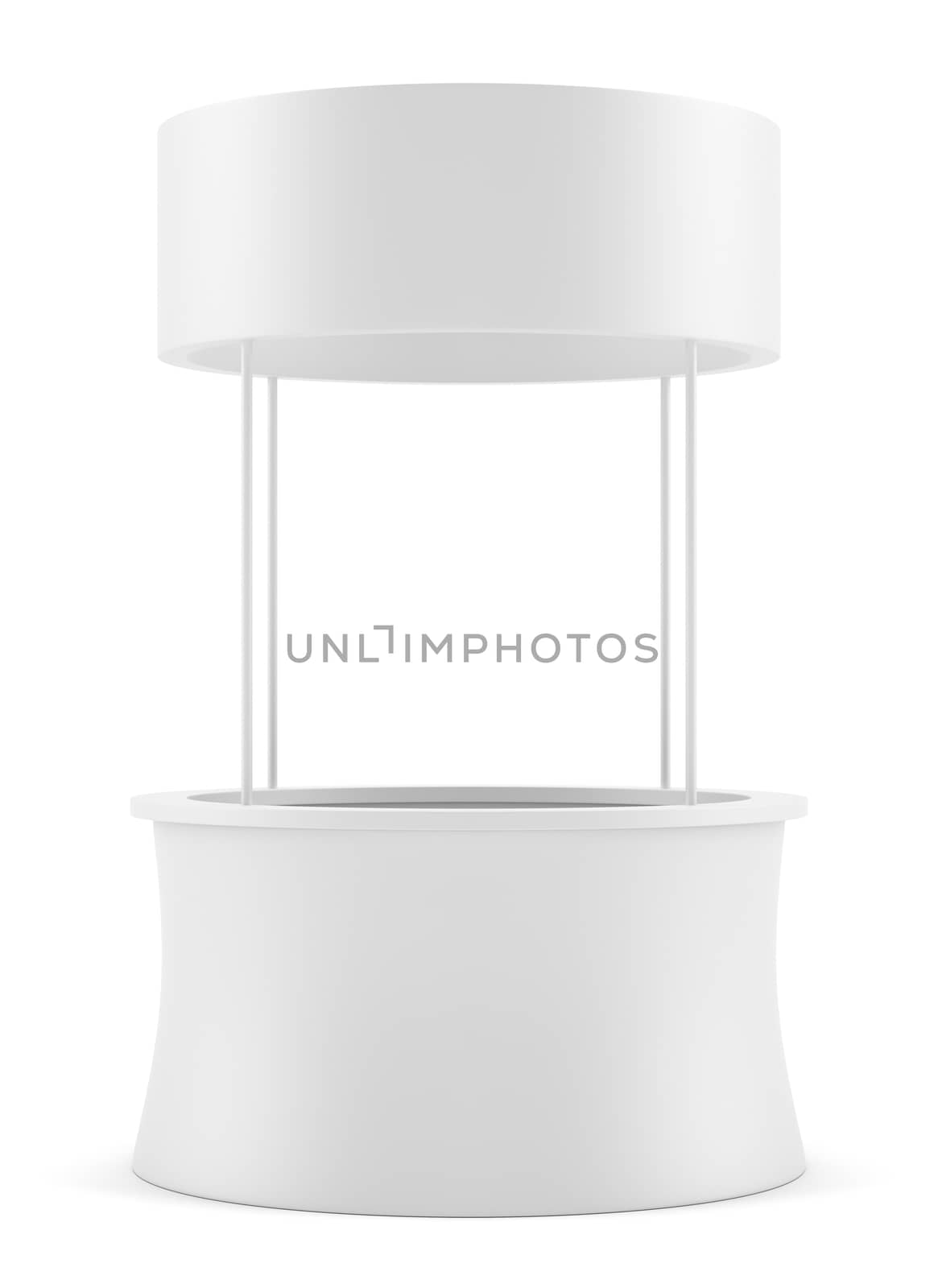 White round POS POI advertising retail stand. Isolated on white. 3D illustration. Template