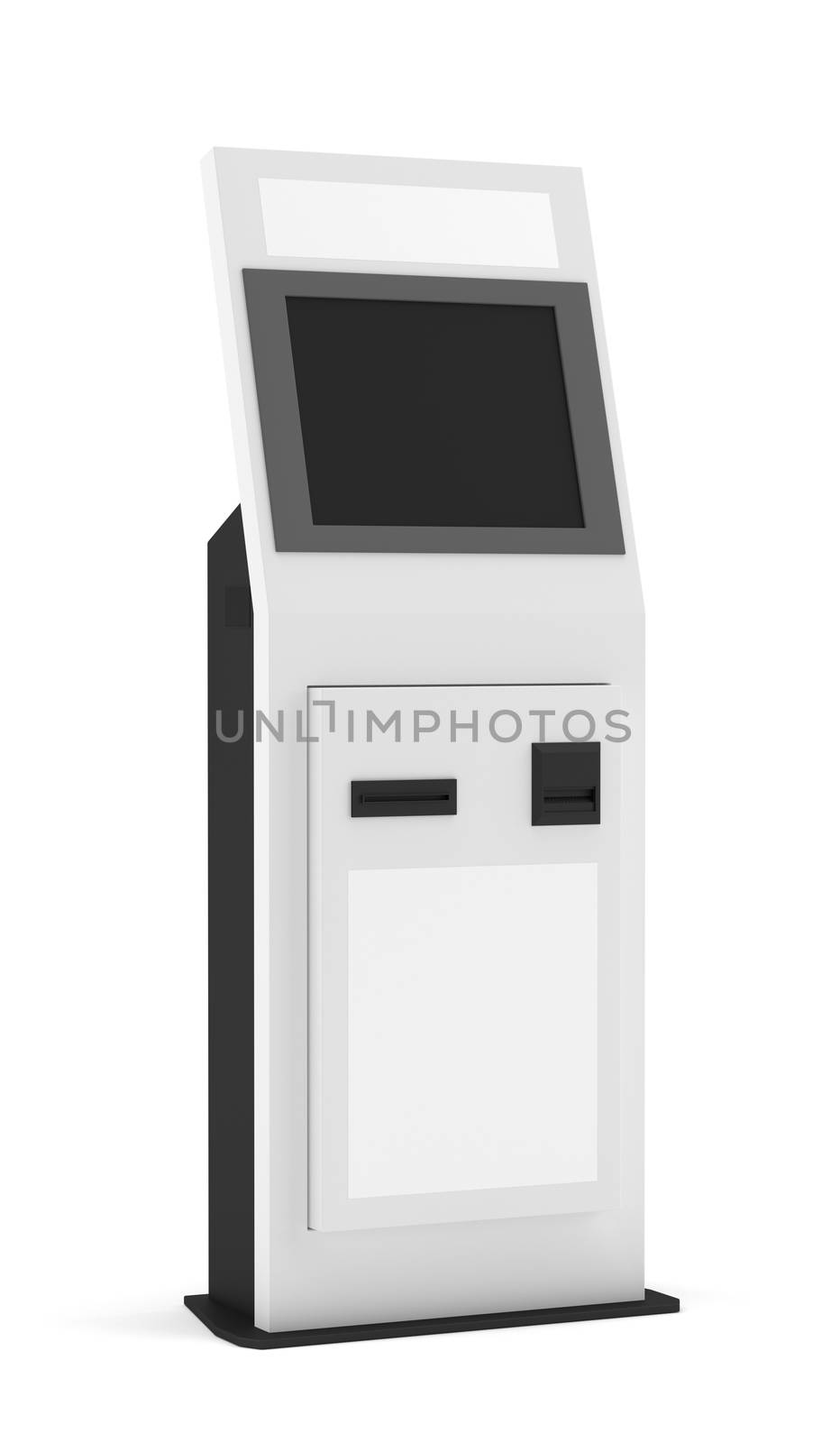 Digital touchscreen terminal isolated on white background. 3D illustration