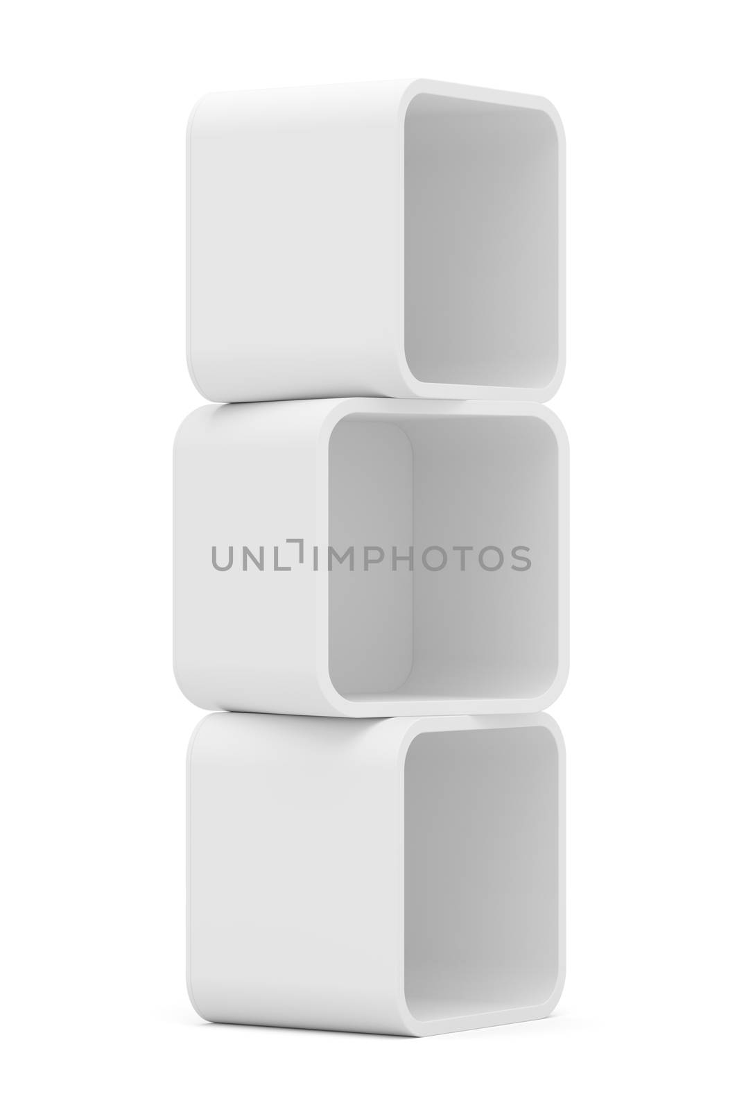 Empty white rounded showcase. Isolated on white. Mock-up. Template shelves. 3D rendering