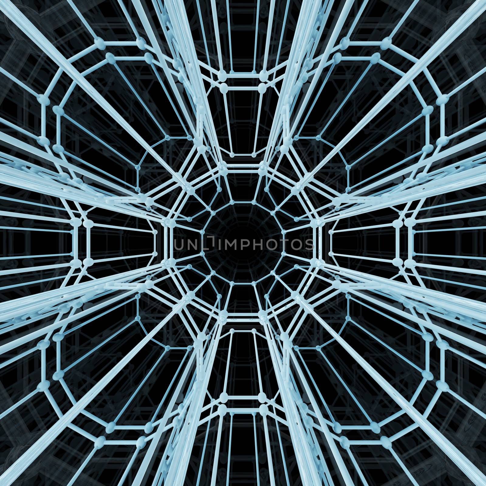 Abstract geometric pattern. Network connection on black background. 3D illustration