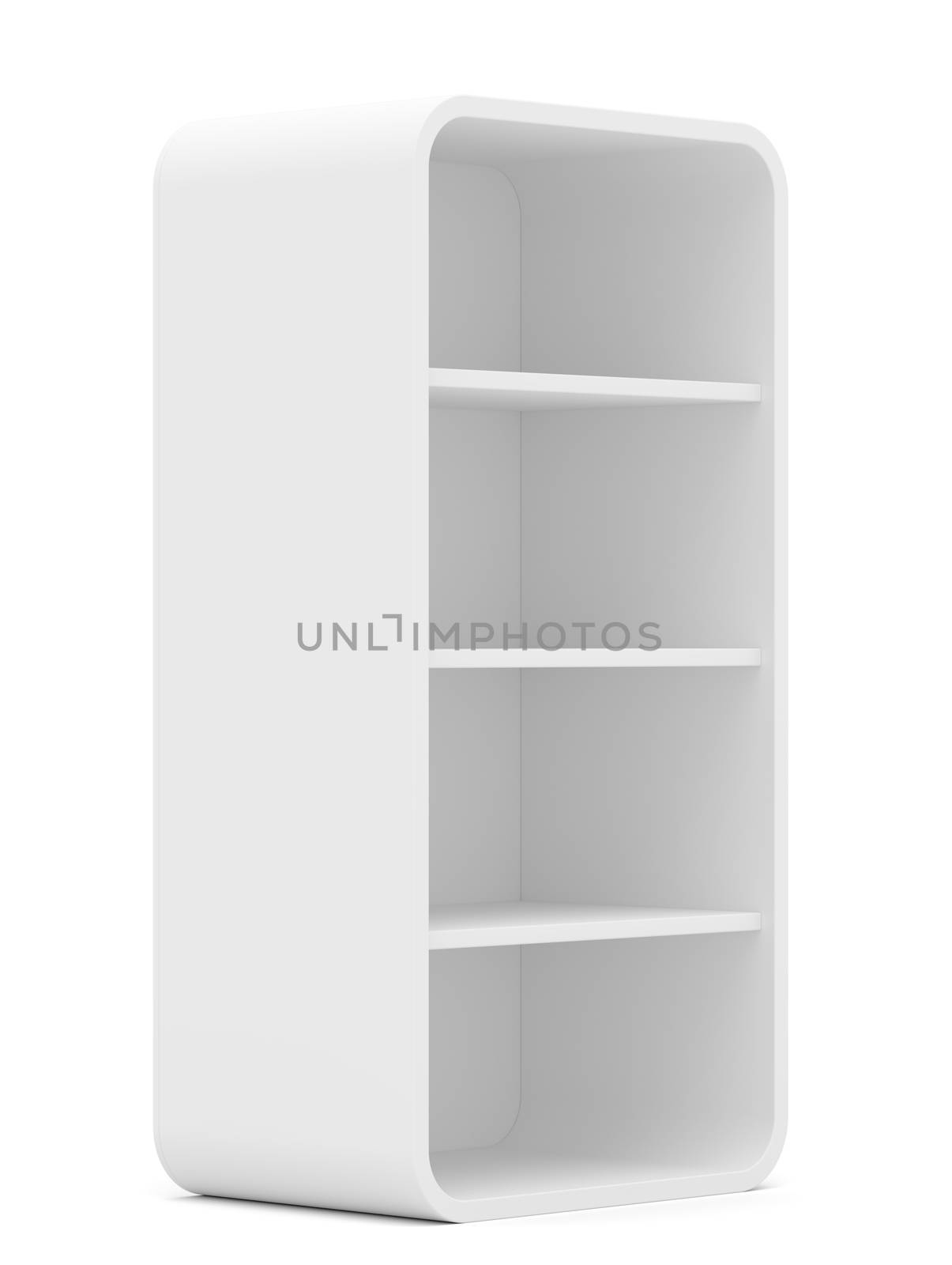 Empty rounded retail shelves. Front view by cherezoff