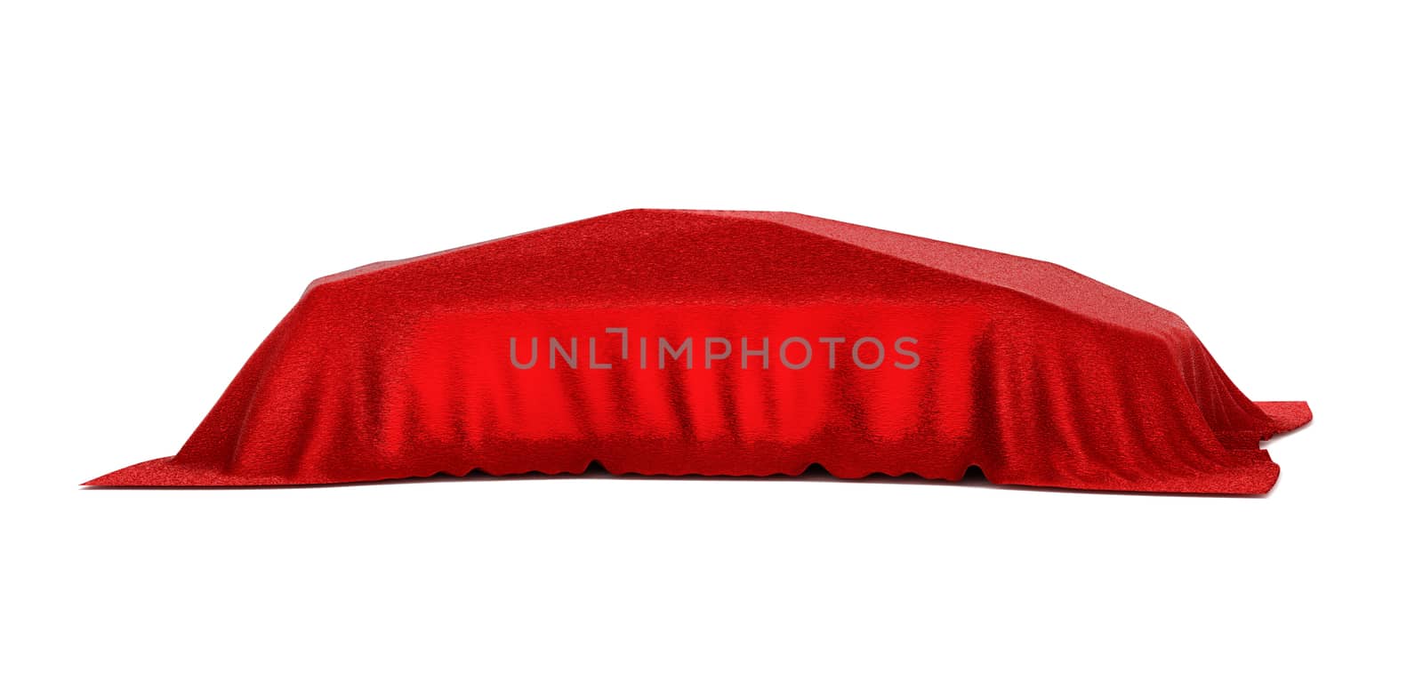 Car covered with red velvet. Isolated by cherezoff