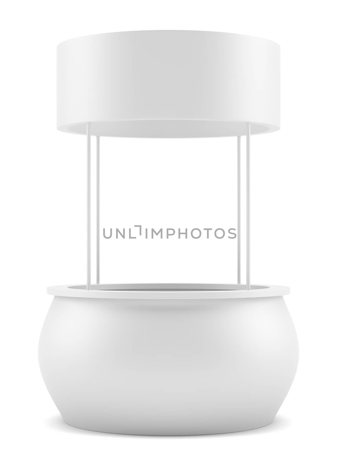 White round POS POI advertising retail stand. Isolated on white. 3D illustration. Template