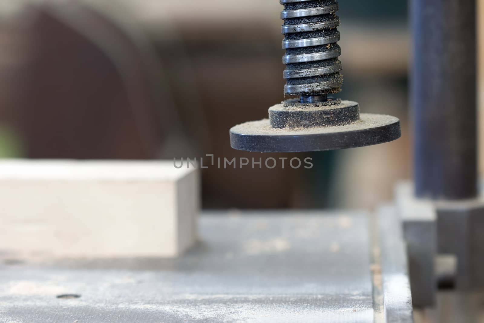 Detail of the chuck in the carpentry workshop - shallow depth of by Mibuch