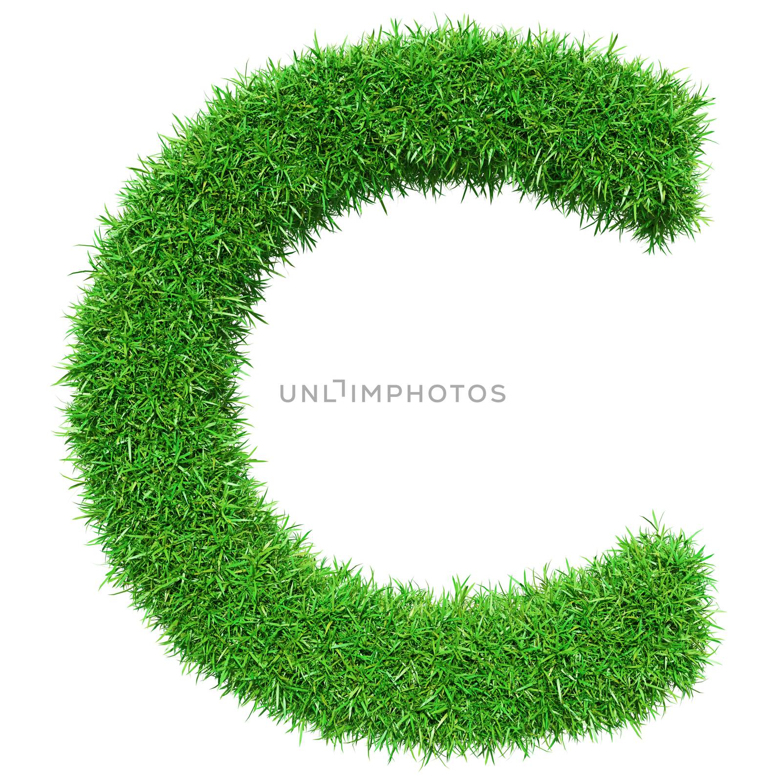 Green Grass Letter C. Isolated On White Background. Font For Your Design. 3D Illustration
