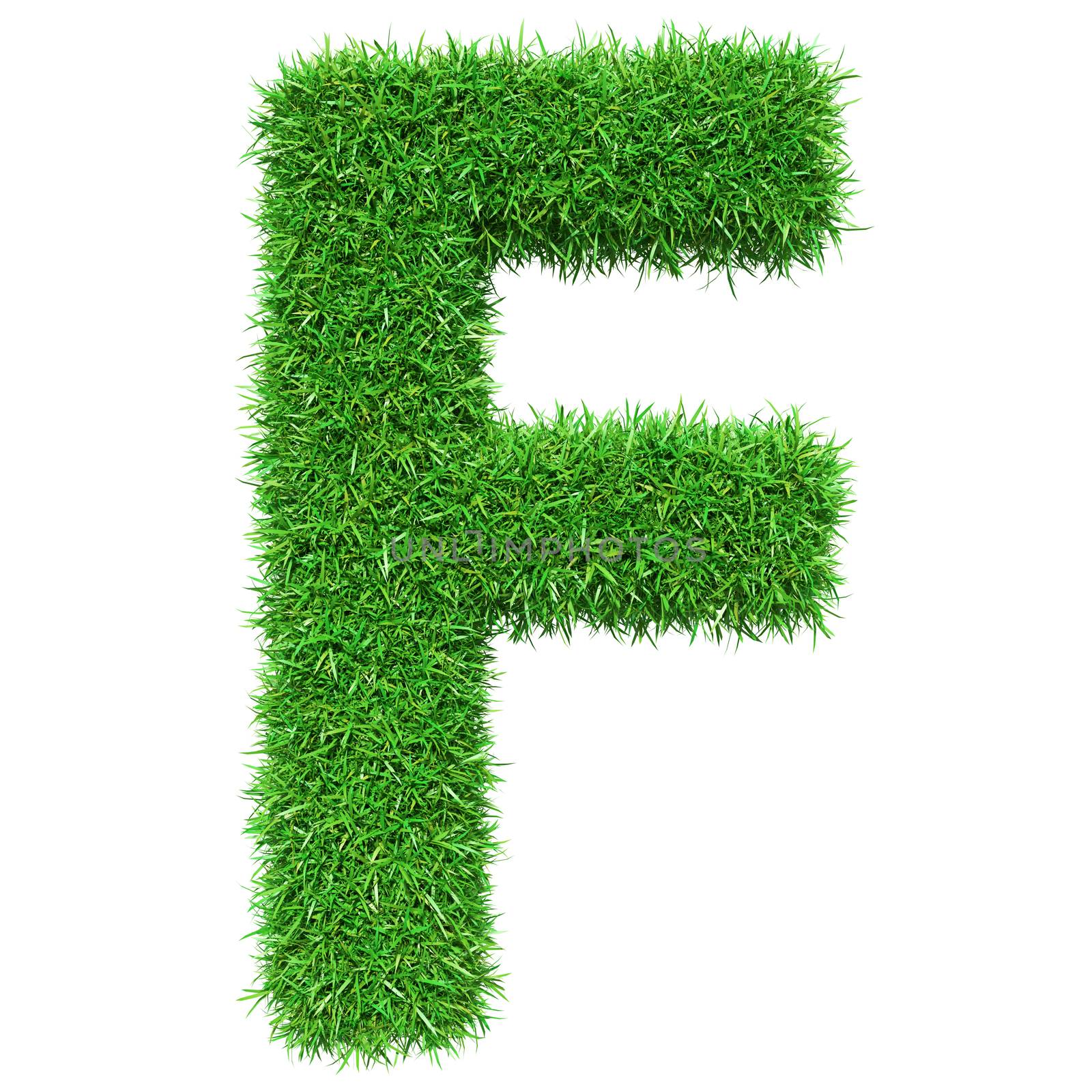 Green Grass Letter F. Isolated On White Background. Font For Your Design. 3D Illustration