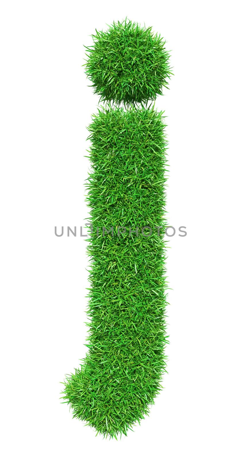 Green Grass Letter J. Isolated On White Background. Font For Your Design. 3D Illustration