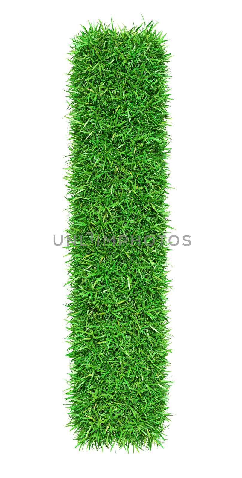 Green Grass Letter L. Isolated On White Background. Font For Your Design. 3D Illustration
