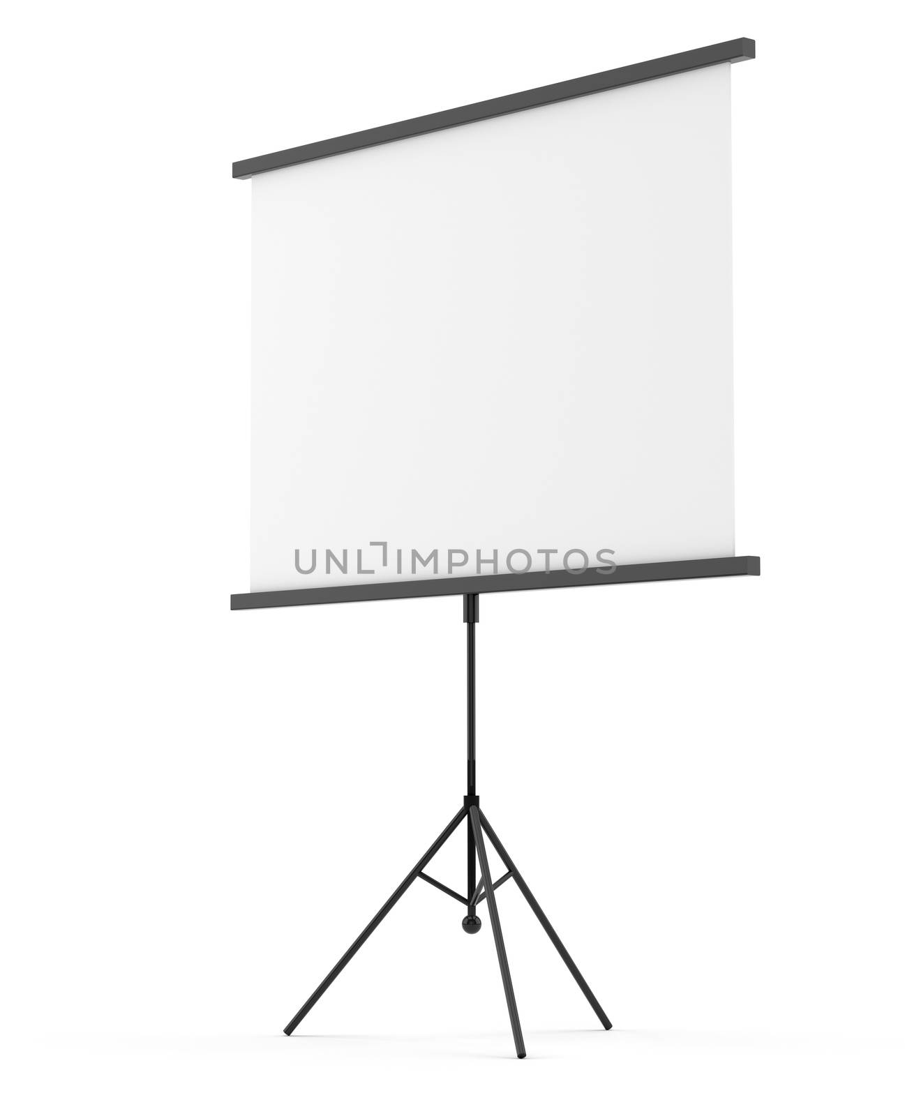 Blank portable projection screen over white background. 3D illustration