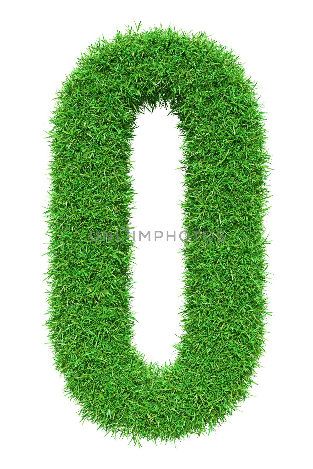 Green grass number 0, isolated on white background. 3D illustration