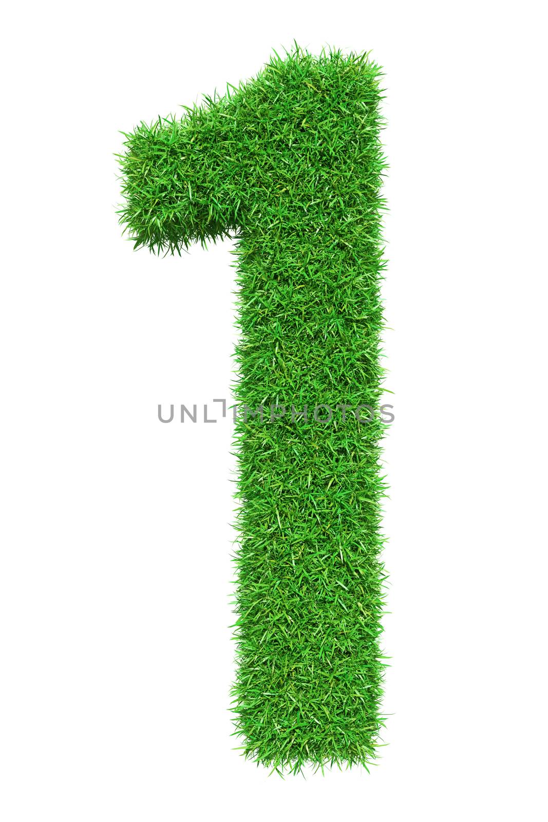 Green grass number 1, isolated on white background. 3D illustration