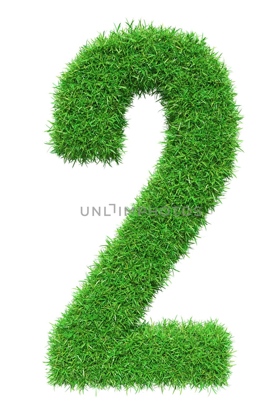 Green grass number 2, isolated on white background. 3D illustration