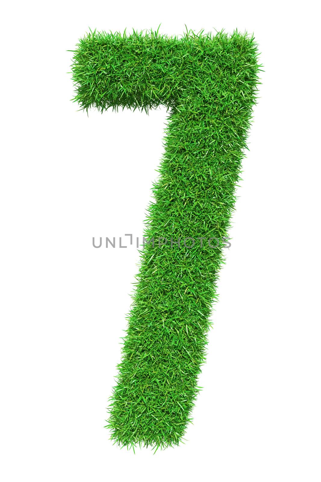 Green grass number 7, isolated on white background. 3D illustration