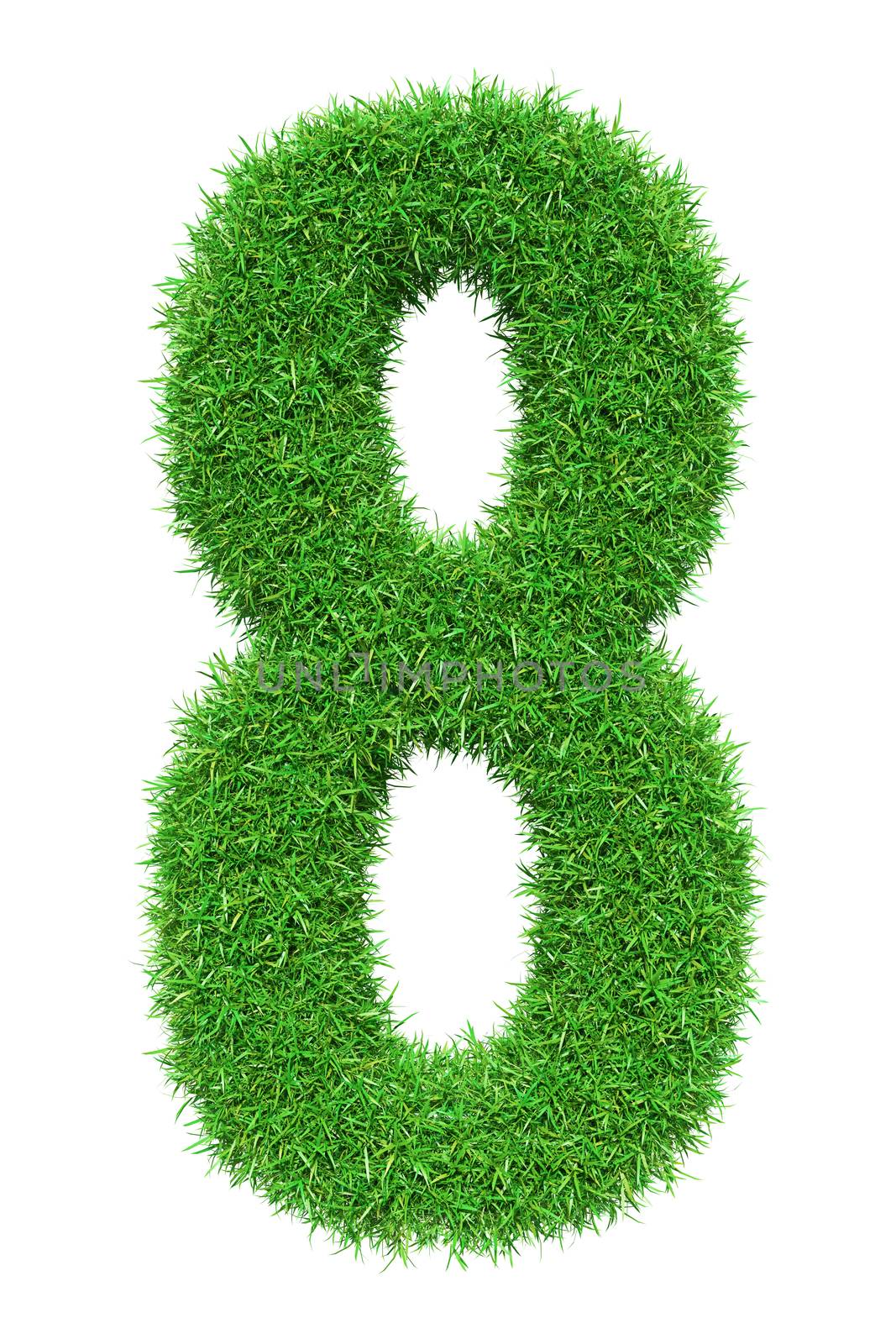 Green grass number 8, isolated on white background. 3D illustration