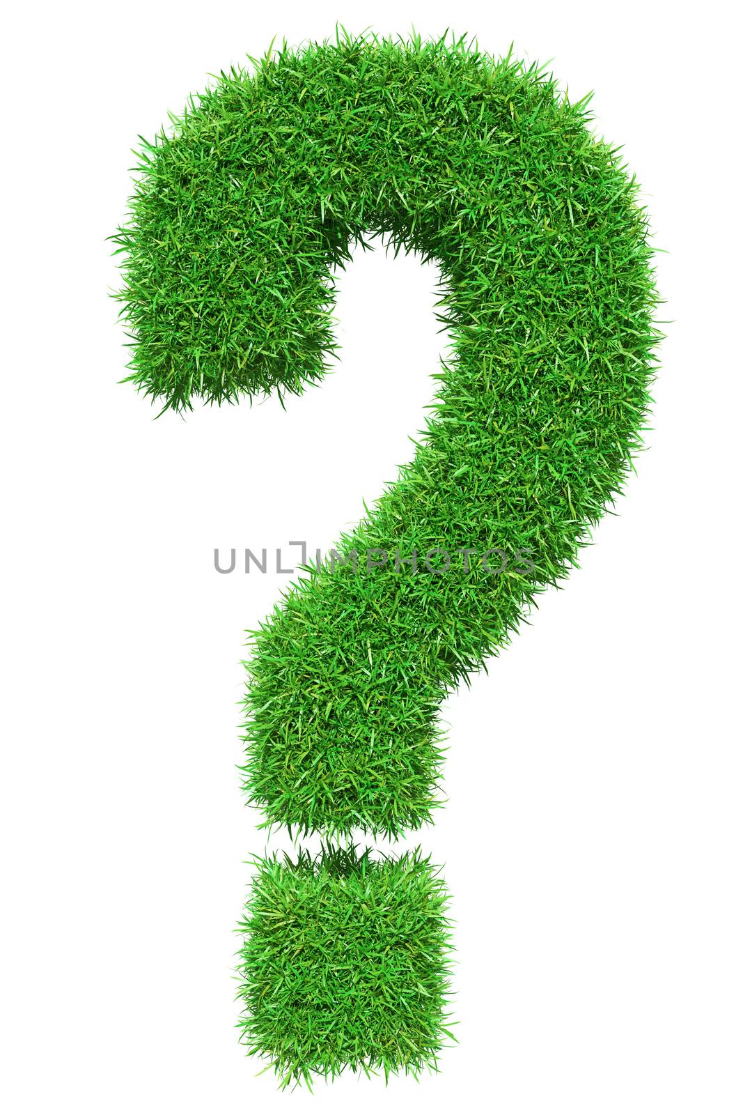 Green grass question mark, isolated on white background. 3D illustration