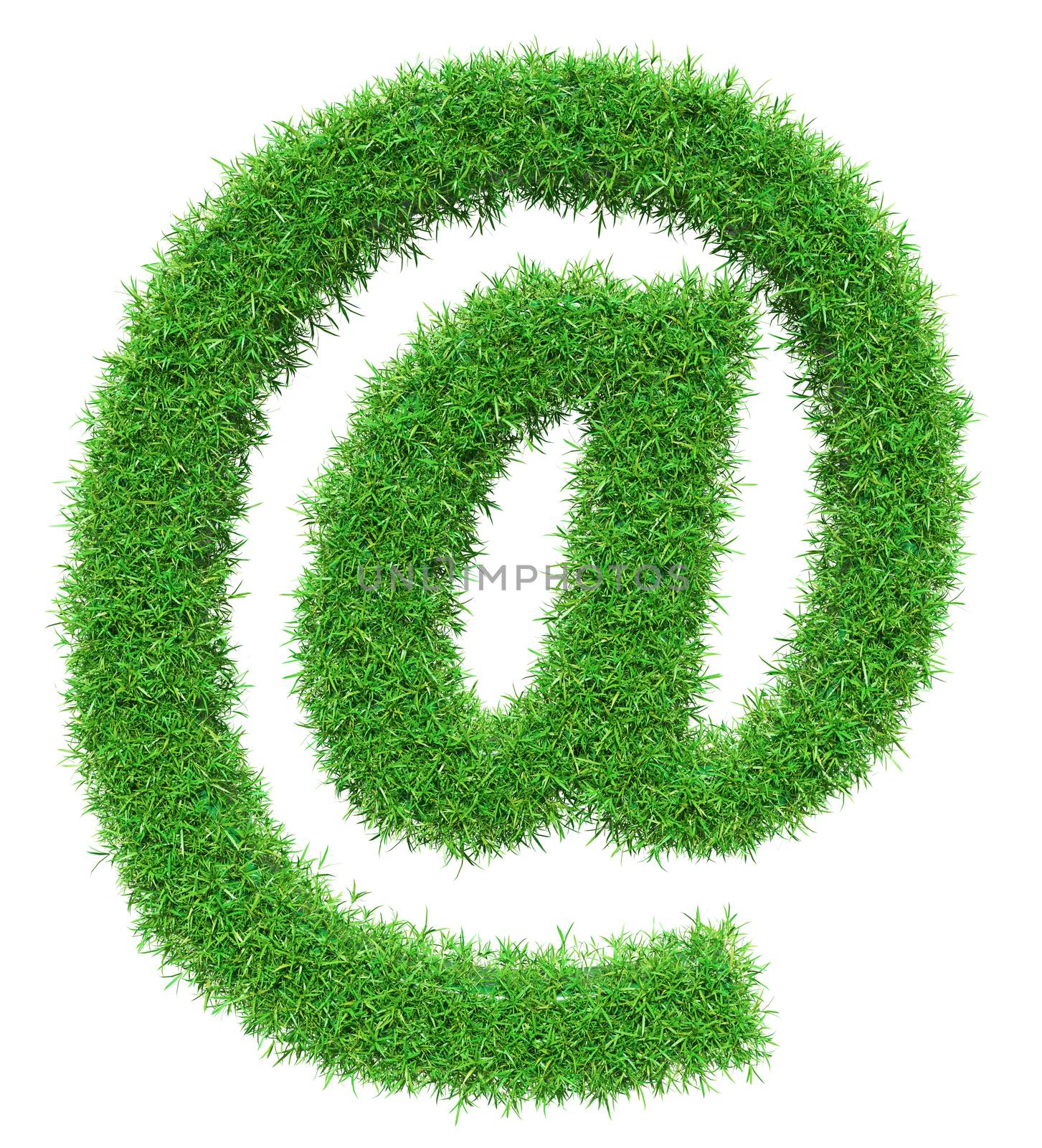 Green grass email symbol, isolated on white background. 3D illustration