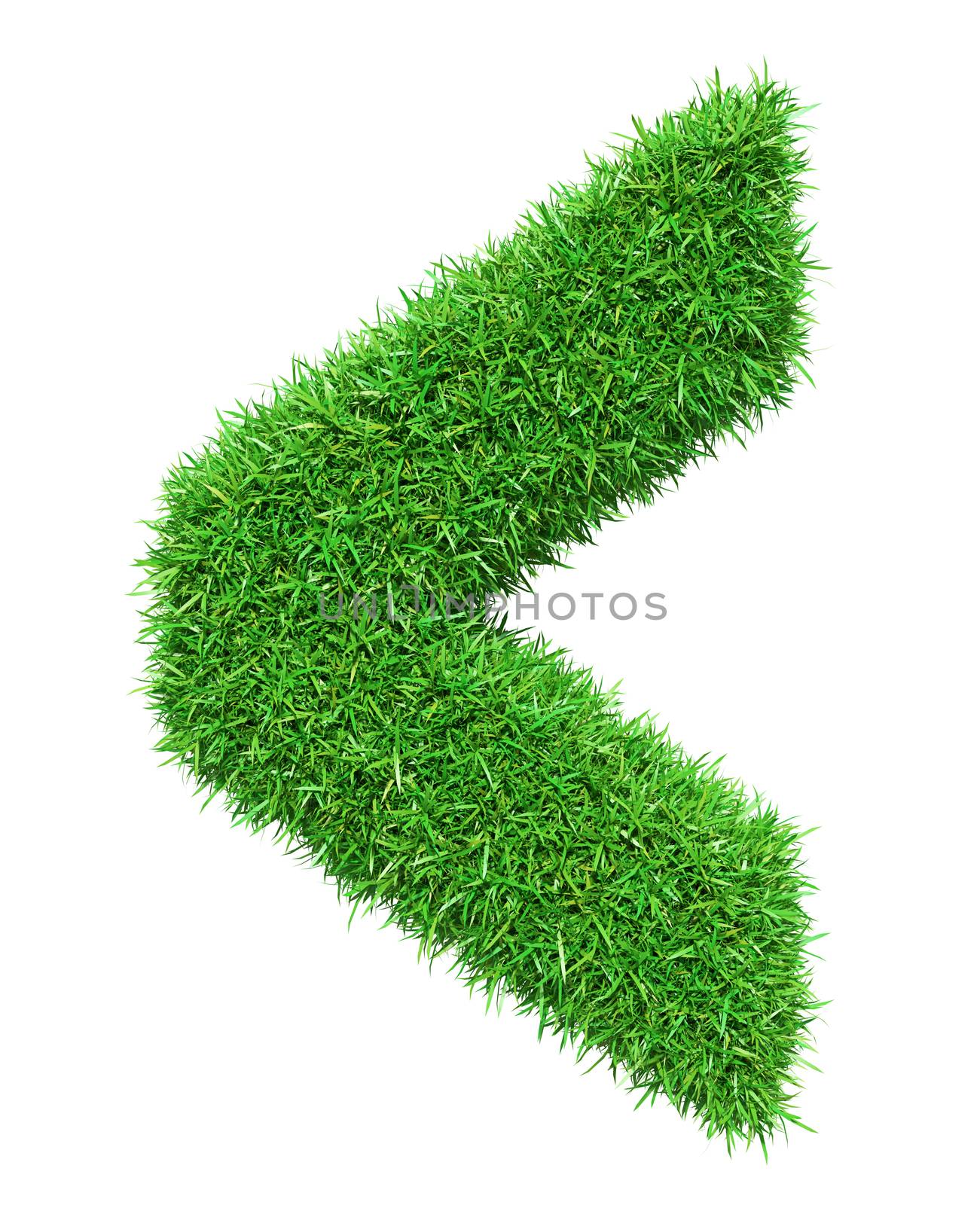 Green grass check mark, isolated on white background. 3D illustration