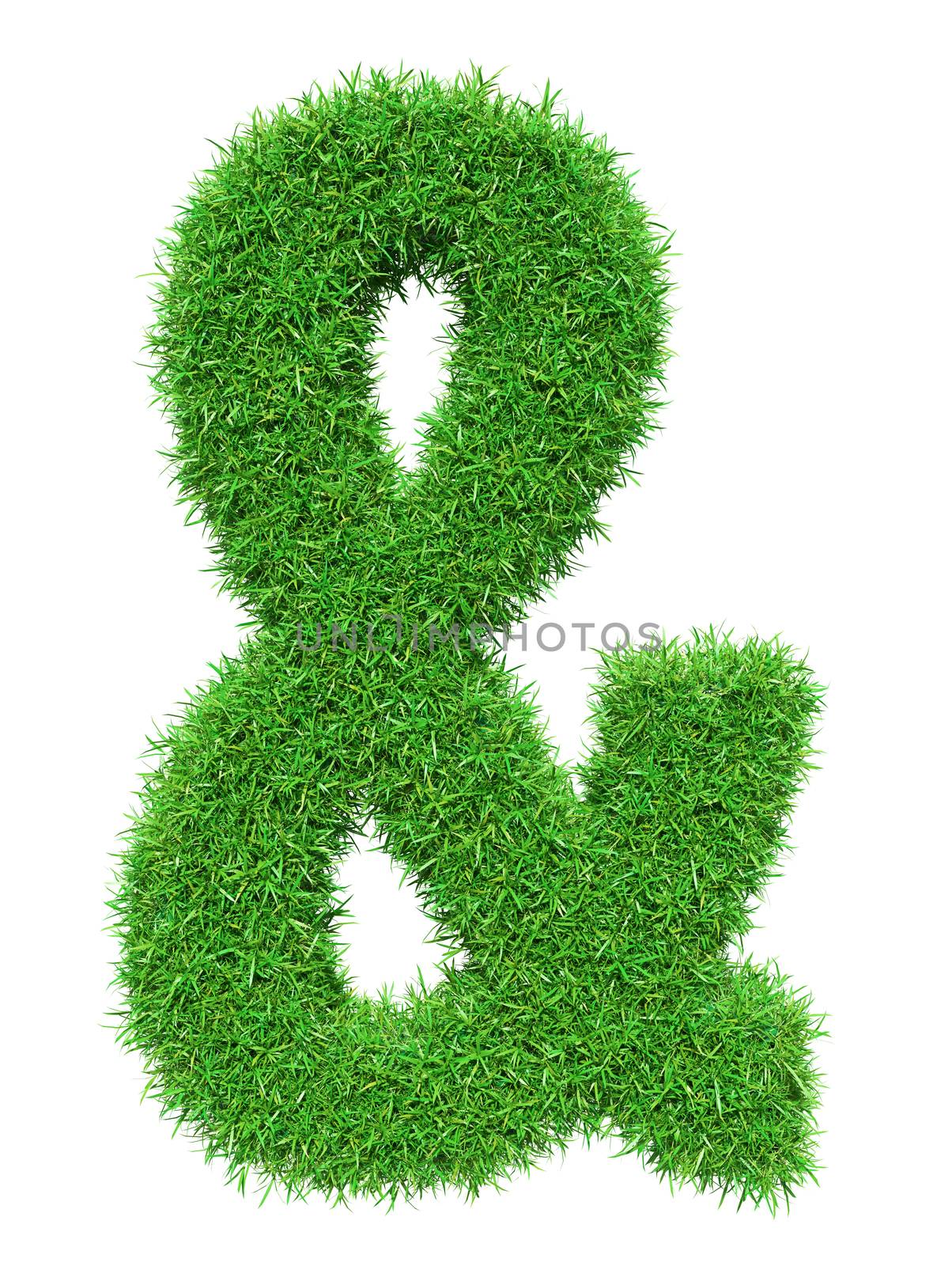 Green grass ampersand, isolated on white background. 3D illustration