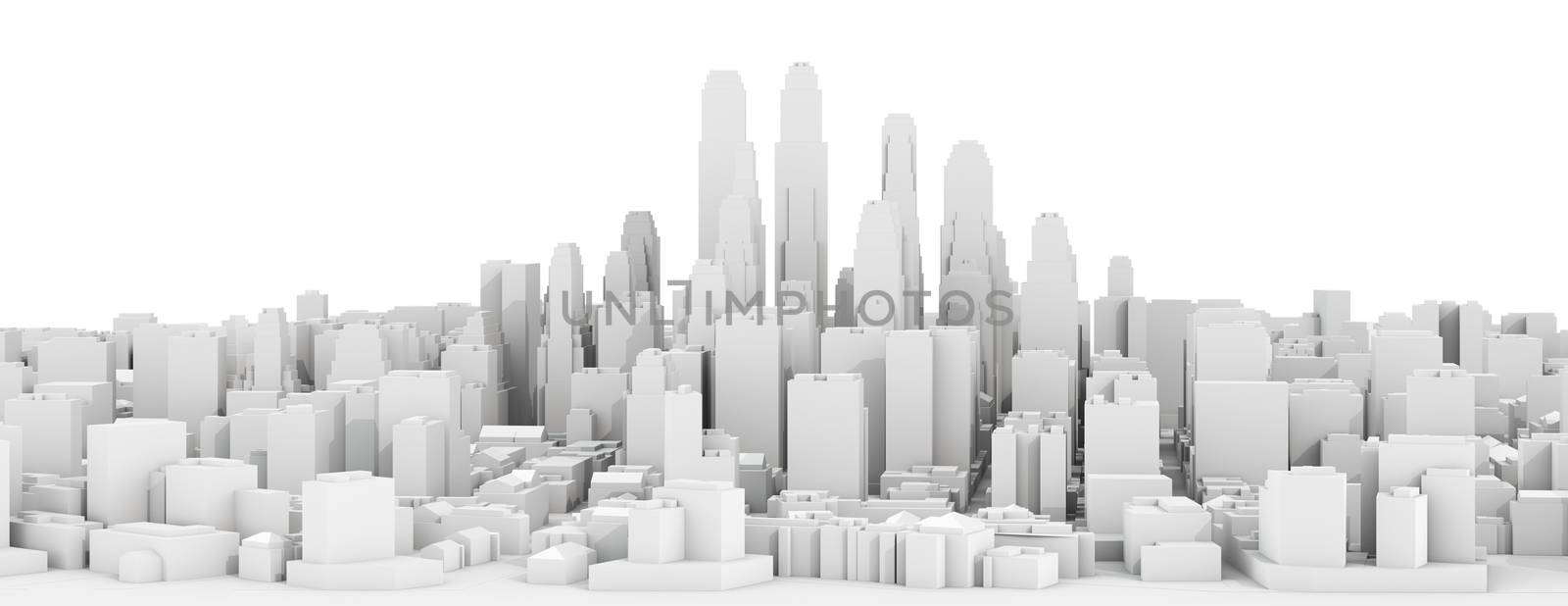 White city downtown isolated on white background. 3d illustration