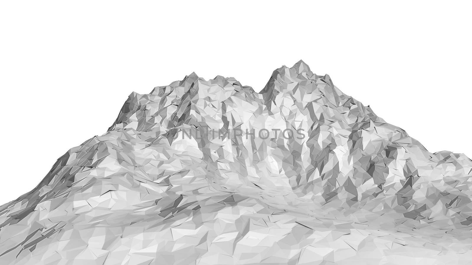 White abstract polygonal mountain. 3D Illustration. Isolated on white