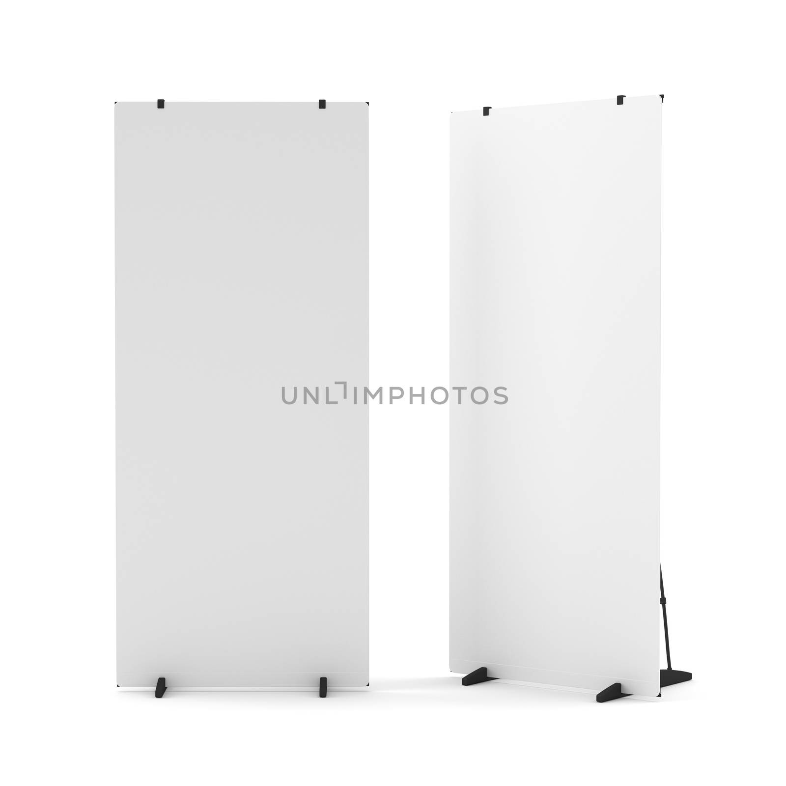 Trade show booth white and blank. Isolated on white background. Template mockup for your design. 3D illustration