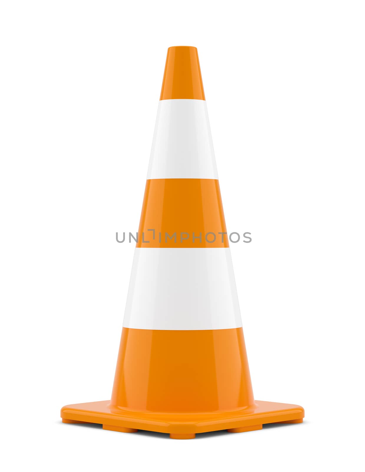 Isolated traffic cone. 3D Illutration. White background